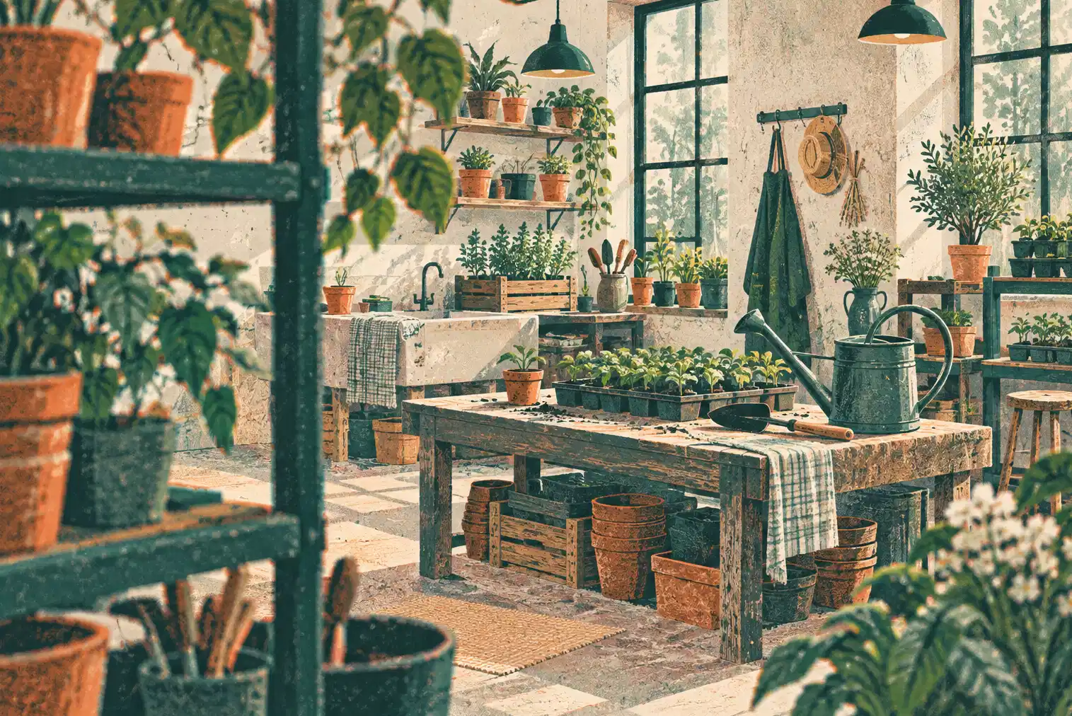 Illustration of garden businesses and their working space