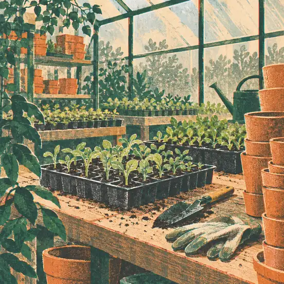 Illustration of garden businesses equipment and workspace